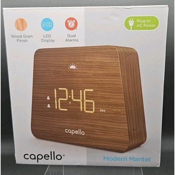 Capello Digital Clock LED Display Dual Alarm Mantle Wood Grain Finish - Picture 3 of 3